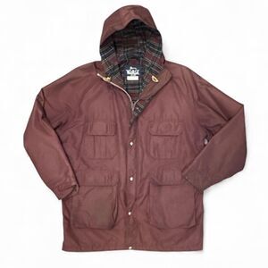 Vintage Woolrich Jacket Mens Large Maroon Hooded Wool Lined Parka Made USA 90s